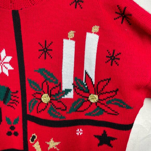 NUTCRACKER Christmas Holiday Sweater Size L Red Embellished Angel Snowman Winter - Picture 6 of 16